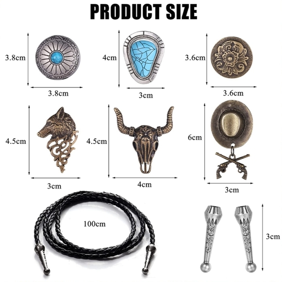 COPY - Set of 6 Western And Native American style Bolo ties 39" wolf, bull & co… - Picture 4 of 5